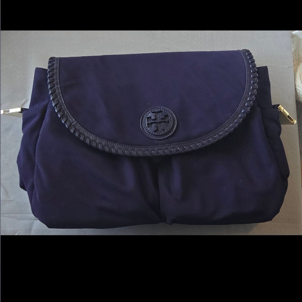 Tory Burch Navy Fold-Over Baby Bag with Braided Trim